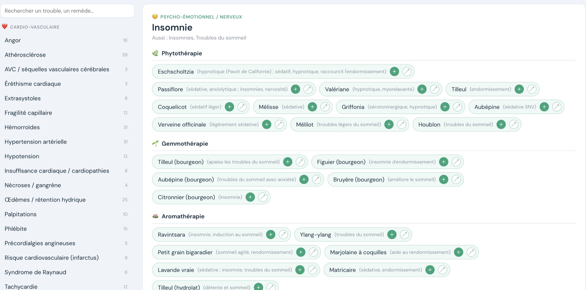 L'index des troubles de Naturhomeo Naturo : pour l'insomnie, les plantes, les bourgeons et les huiles essentielles proposés, chacun avec son indication
